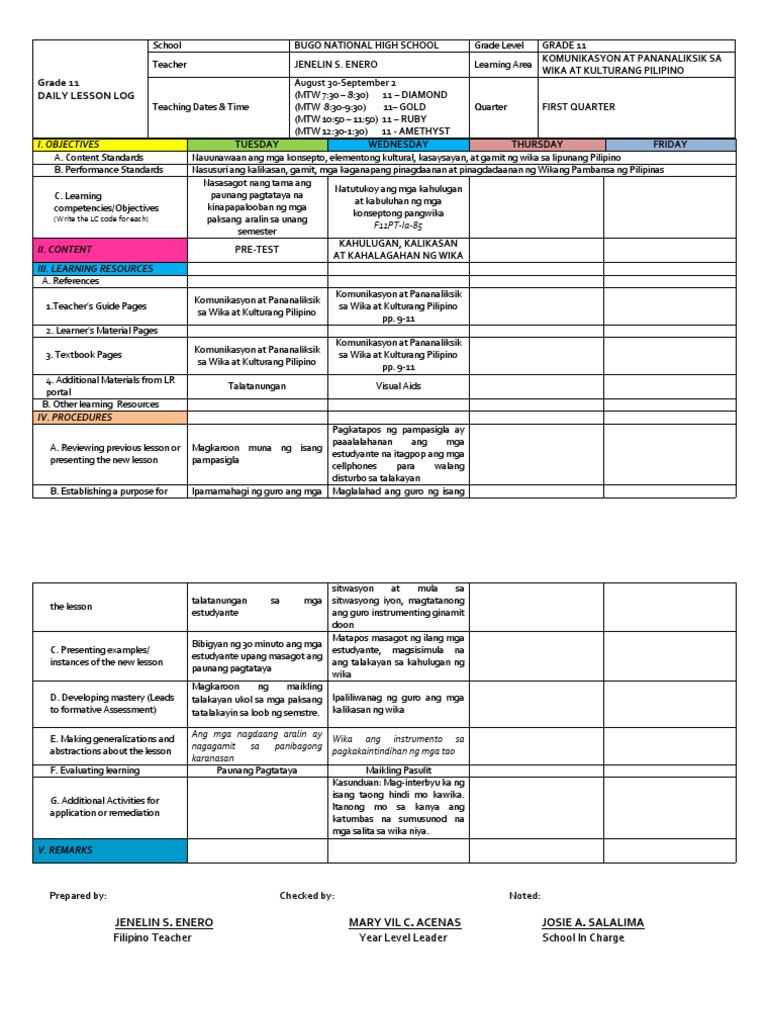 DLL Template PDF
