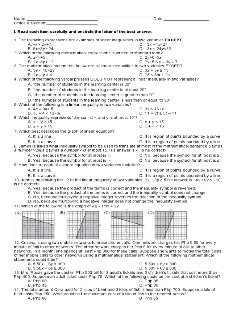 Q2 SUMMATIVE TEST Math 8 PDF System Of Linear Equations Equations