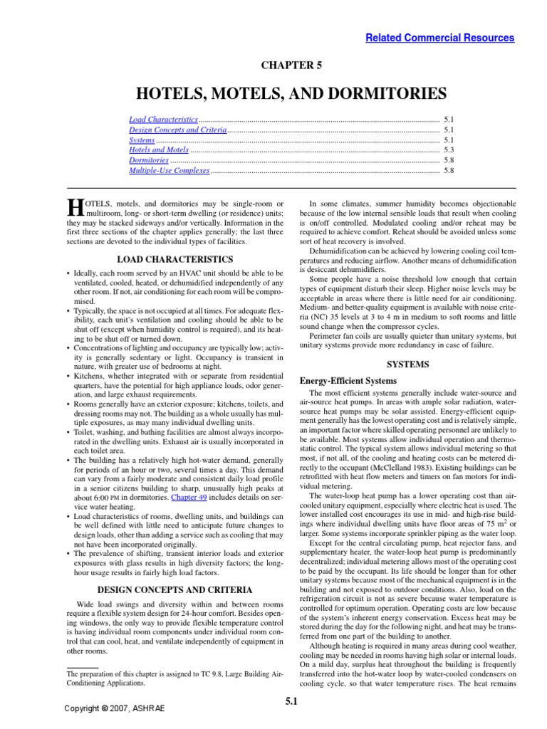 A5 Hotels, Motels, and Dormitories PDF Air Conditioning