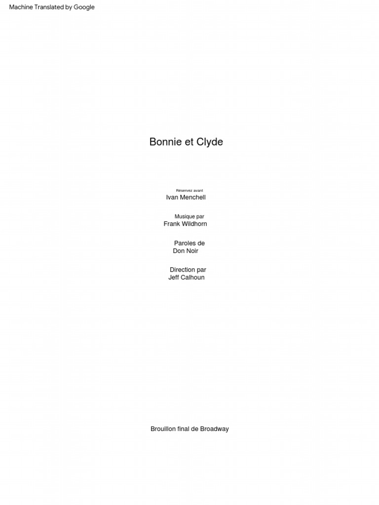 Bonnie and Clyde Broadway Script PDF