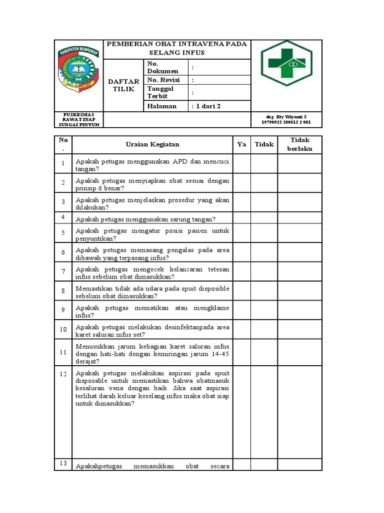 Prosedur Pemberian Obat Infus | PDF