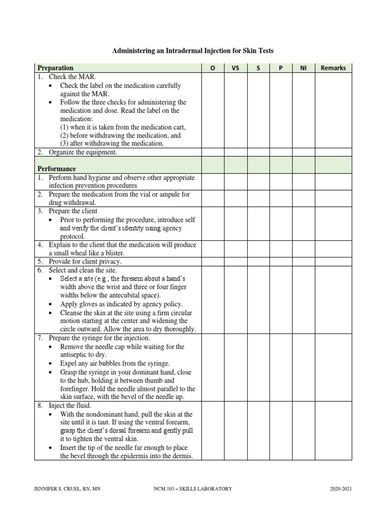 Administering An Intradermal Injection | PDF | Injection (Medicine ...