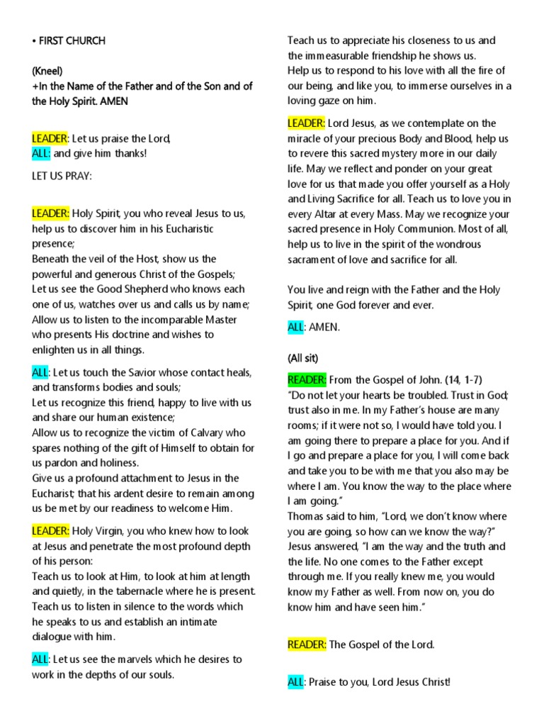 Prayer Guide For Visita Iglesia PDF Eucharist Jesus