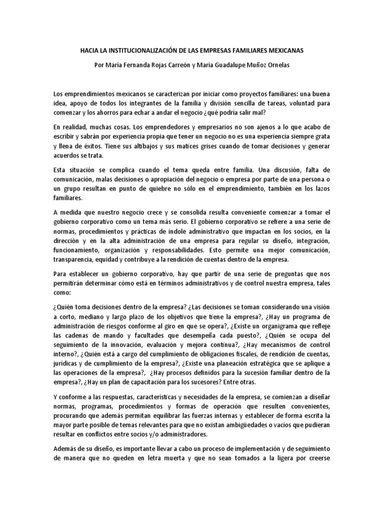 Institucionalización de Empresas Familiares | PDF | Business ...