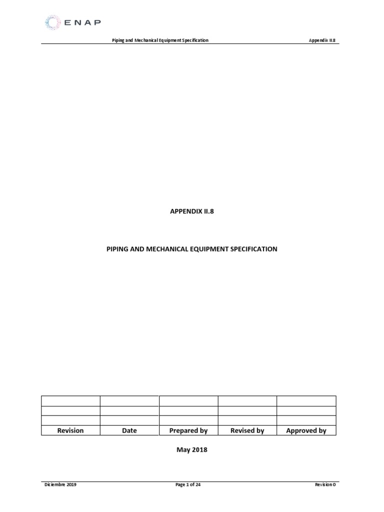 Piping and Mechanical Equipment Specification: Detailed Requirements ...