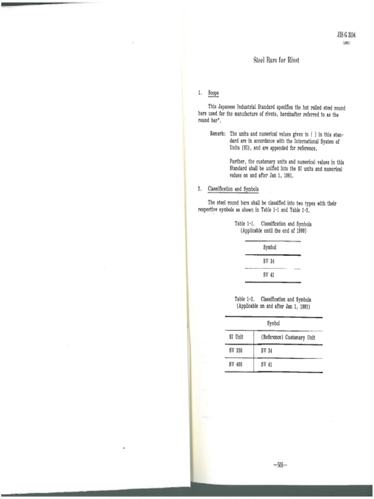 JIS G 3104 - 1987 - (Steel Bars-For Rivet-Remaches) - SV | PDF