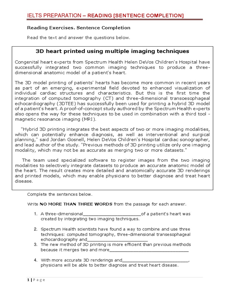 Sentence Completion Exercises PDF Medical Imaging Health Sciences
