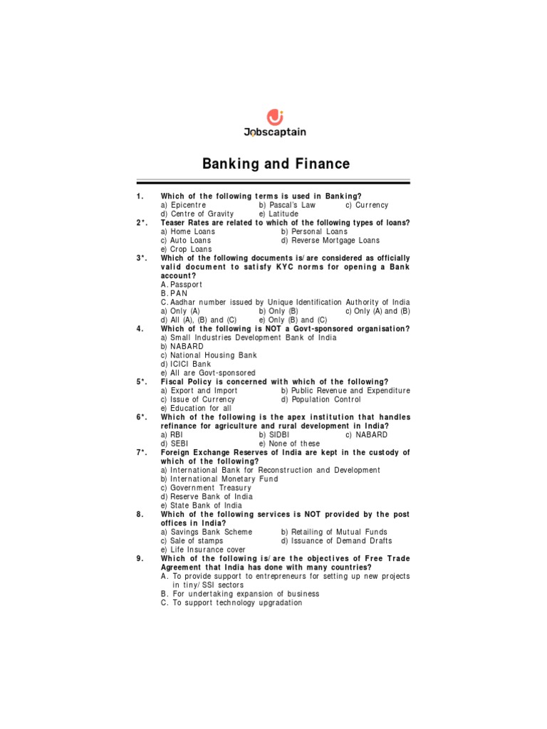 1 Banking Awareness MCQs by K Kundan | PDF | Reserve Bank Of India ...