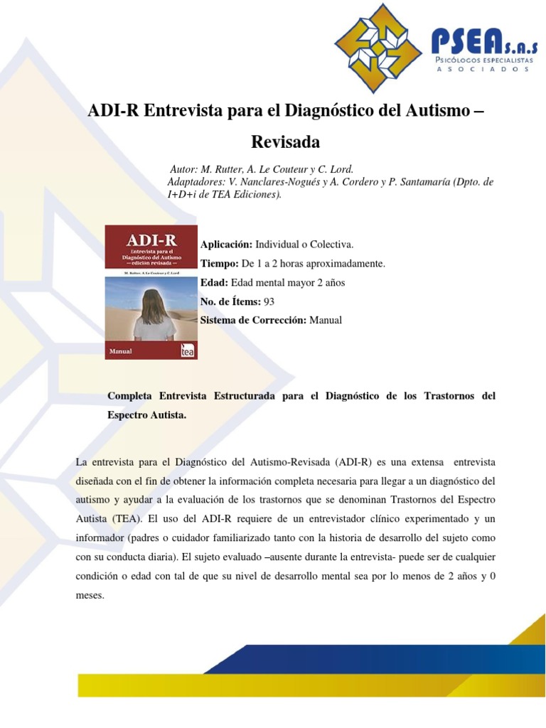 Adi-R. Entrevista Para El Diagnóstico Del Autismo – BVCAB