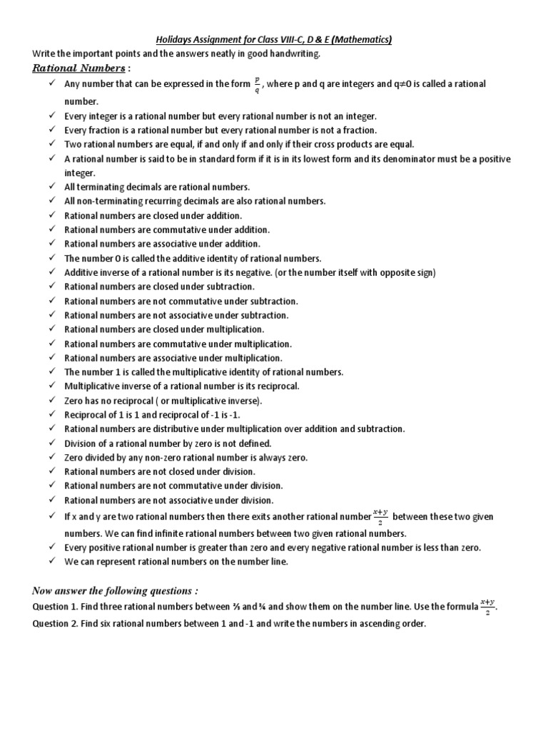 Holidays assignment for class viii converted 2 pdf numbers