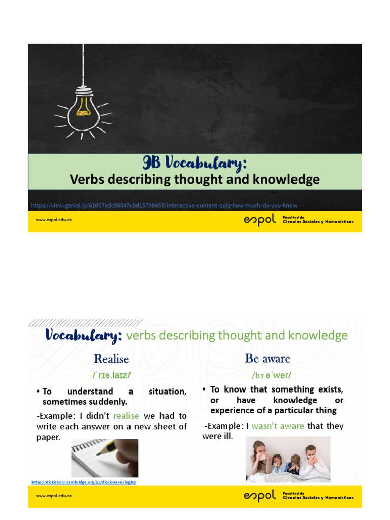 Vocab Verbs Expressing Thought and Knowledge PDF Knowledge