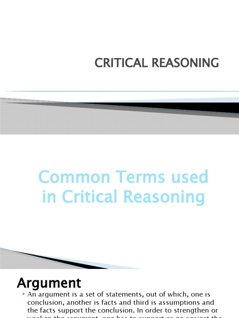 Understanding Critical Reasoning Concepts | PDF | Argument | Logical ...