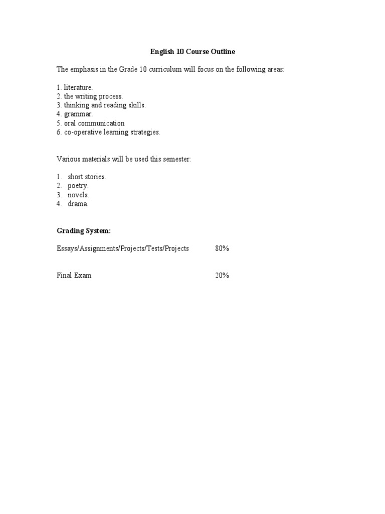 English 10 Course Outline | PDF | Career & Growth | Language Arts ...