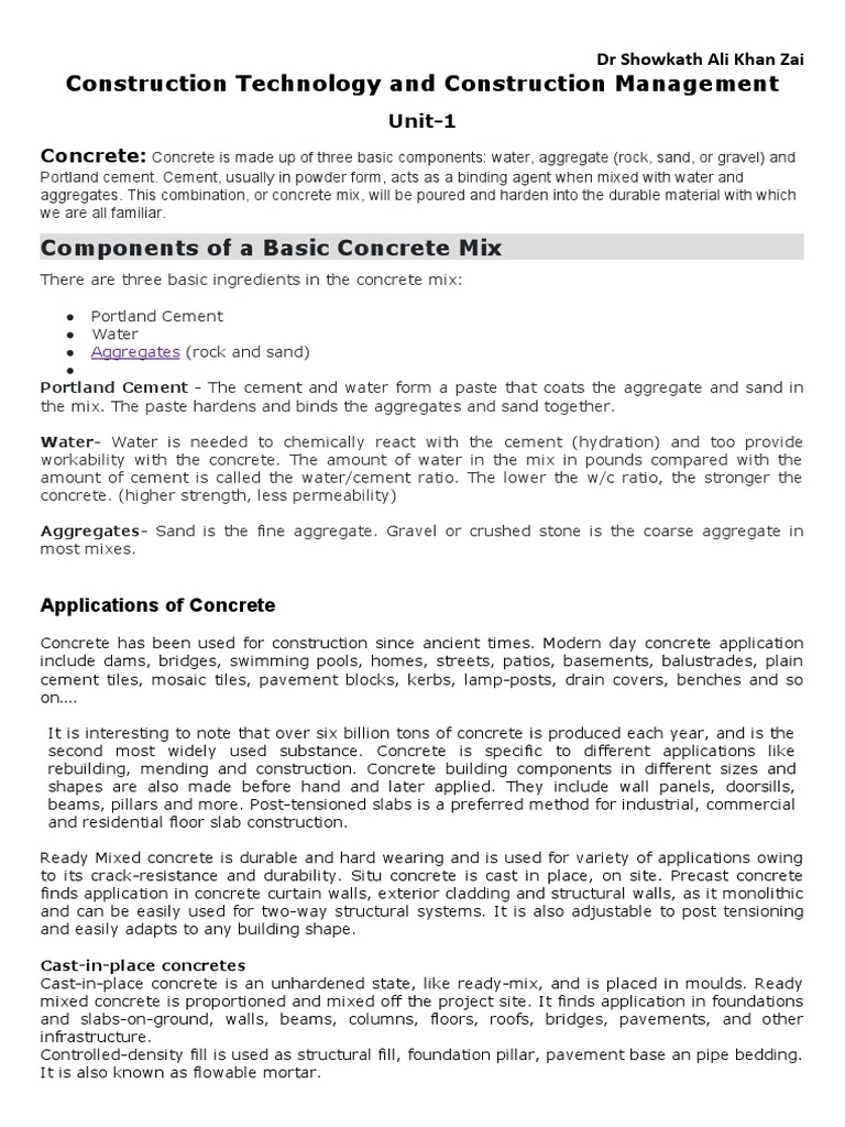 Construction Technology and Construction Management PDF Concrete