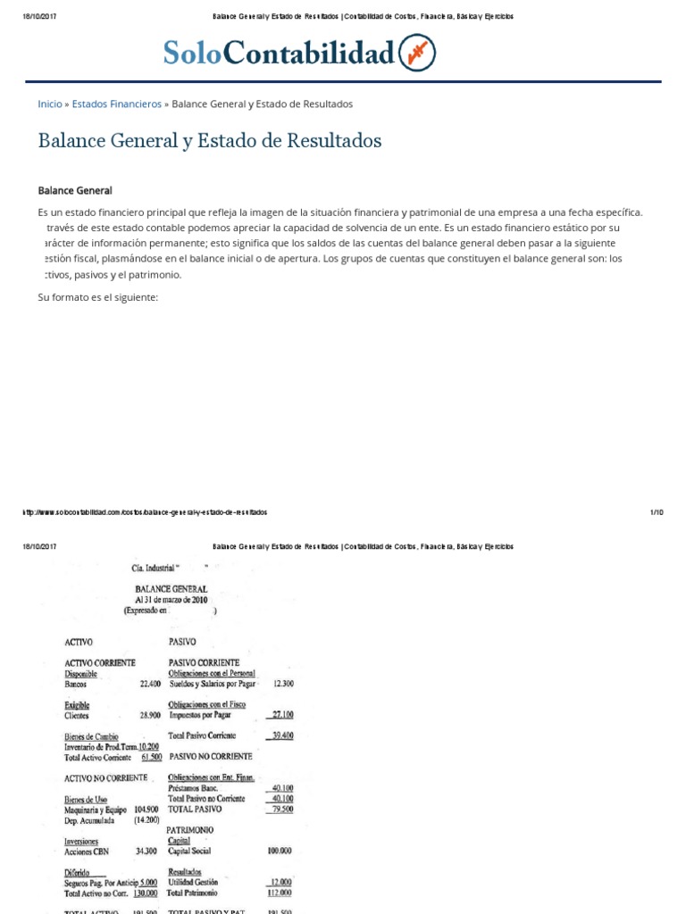 Balance General y Estado de Resultados | PDF | Contabilidad | Estado de ...