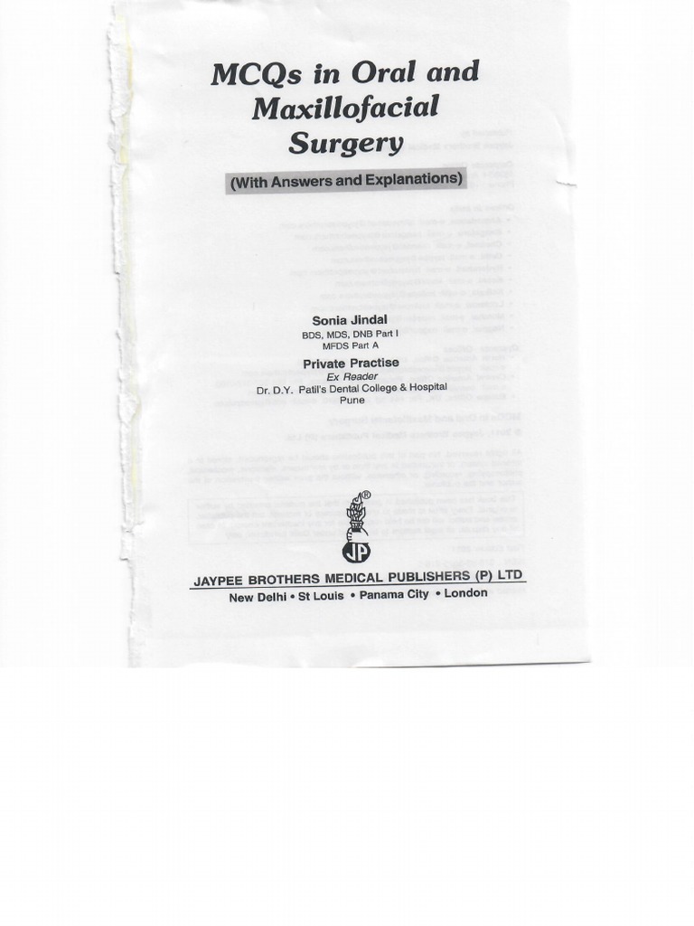 MCQs in Oral and Maxillofacial Surgery by Sonia Jindal | PDF