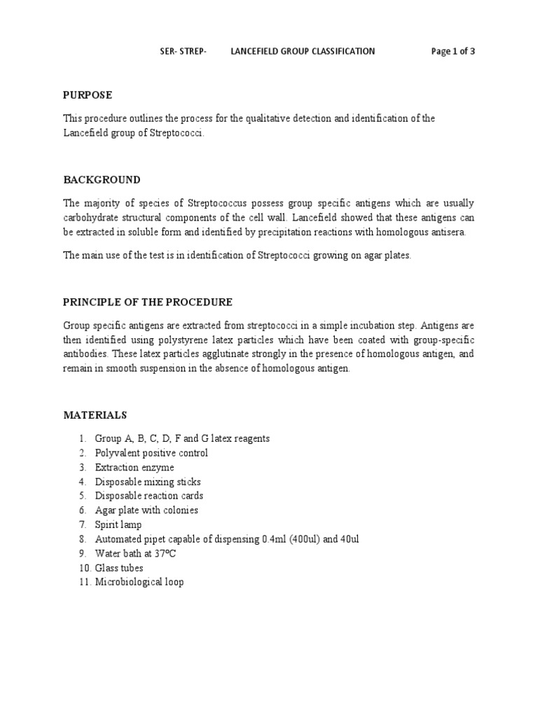 Lancefield Group Classification of Streptococci PDF Streptococcus Medical Specialties