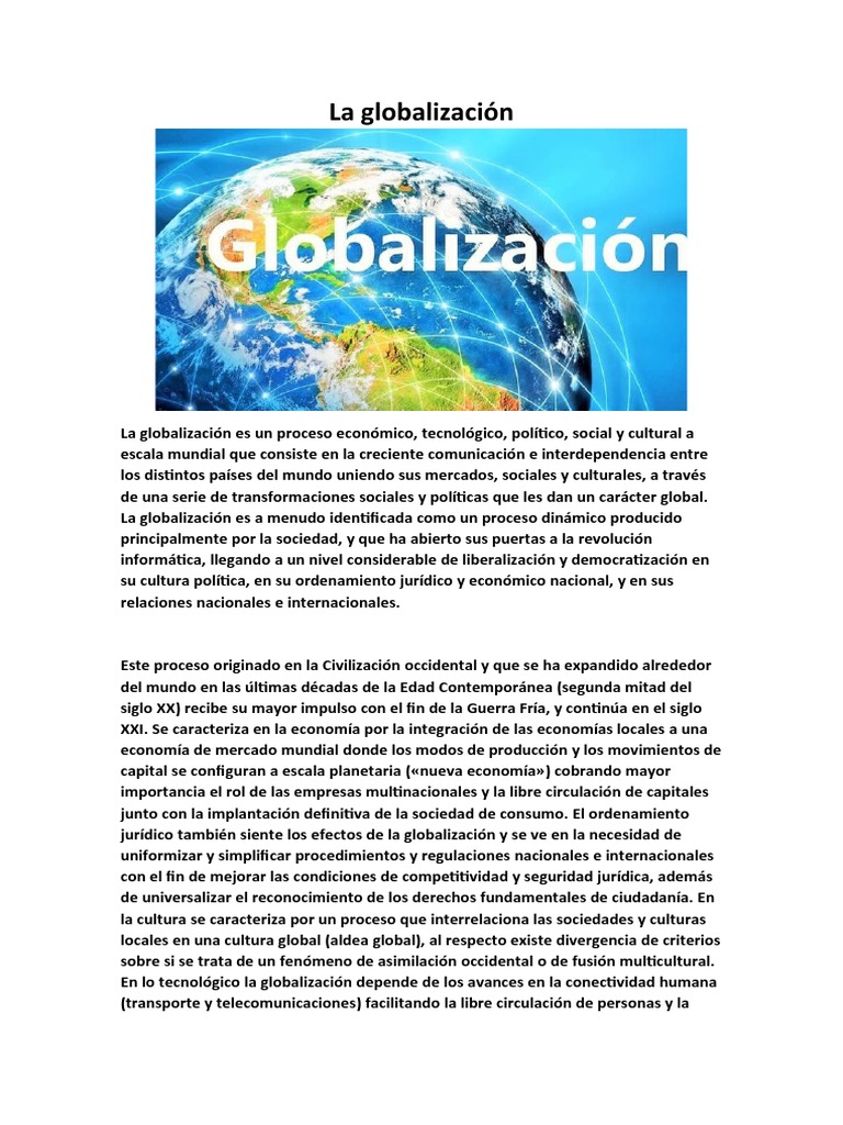 Qué es la globalización y su impacto | PDF | Globalización | Ciencias ...