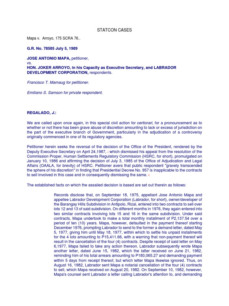 Obligations of developers under presidential decree no 957 a case