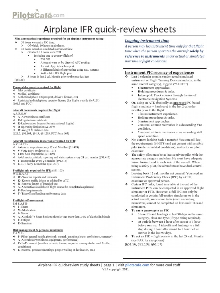IFRQuick Review Sheets | PDF | Instrument Flight Rules | Fog