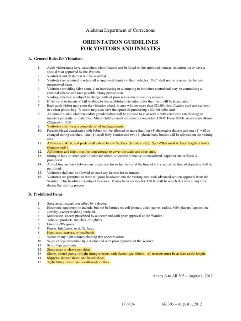 ADOC Visitation Guidelines and Dress Code | PDF | Clothing | Trousers