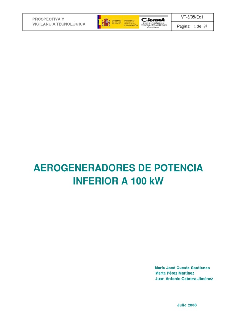 Aerogeneradores de Baja Potencia | PDF | Turbina eólica | Energía eólica