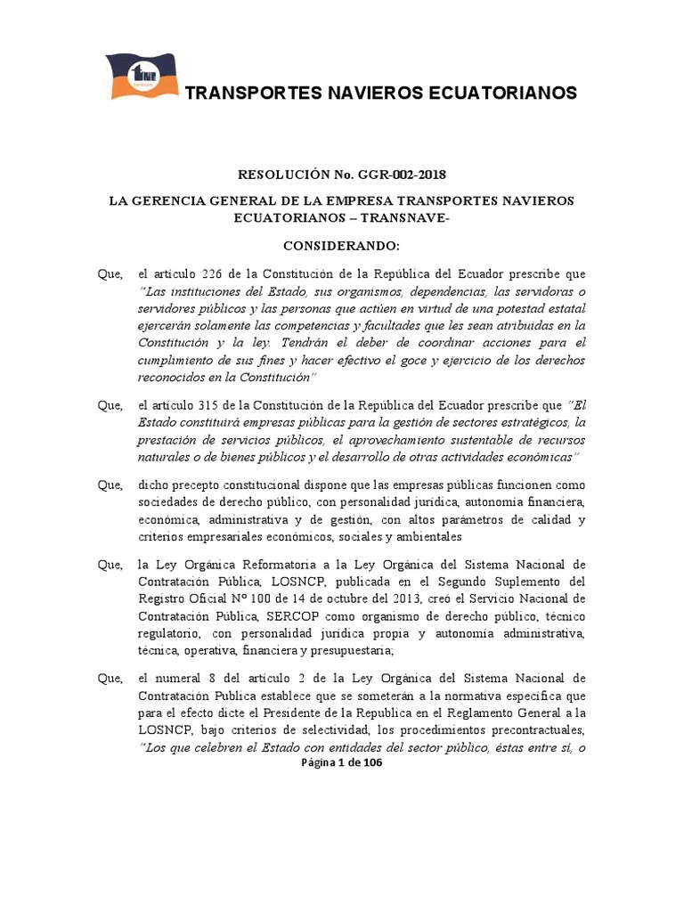 Reglamento de Contrataciones TRANSNAVE | PDF | Casco | Regulación