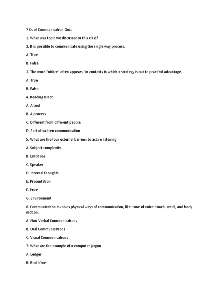 7 Cs of Communication Quiz | PDF | Communication | Conversation