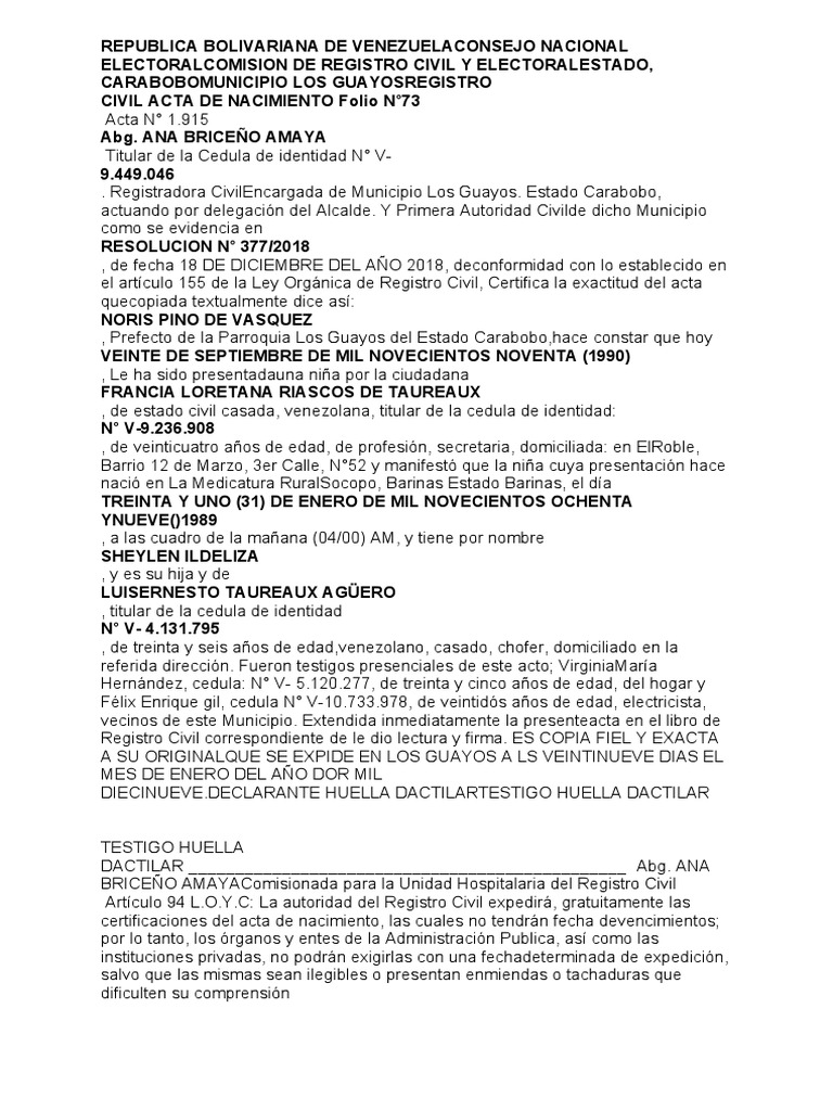 Acta de Nacimiento | PDF | Instituciones sociales | Documento