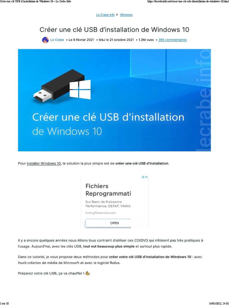 Créer une clé USB d'installation de Windows 10 – Le Crabe Info