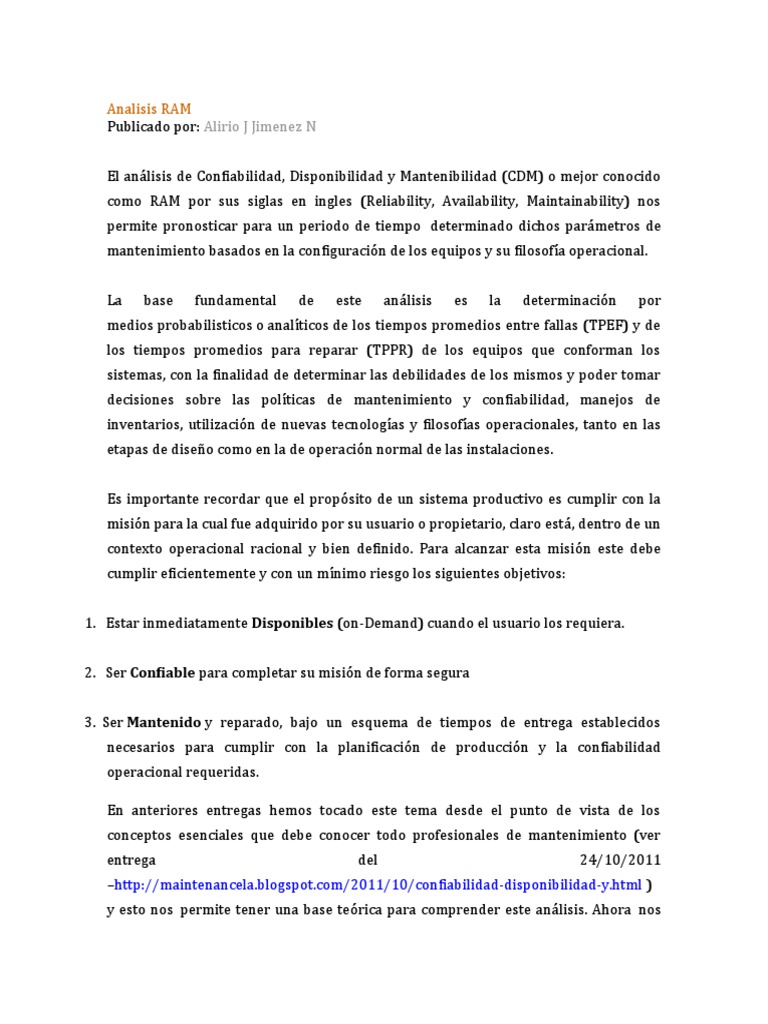 Analisis RAM | PDF | Ingeniería de confiabilidad | Informática