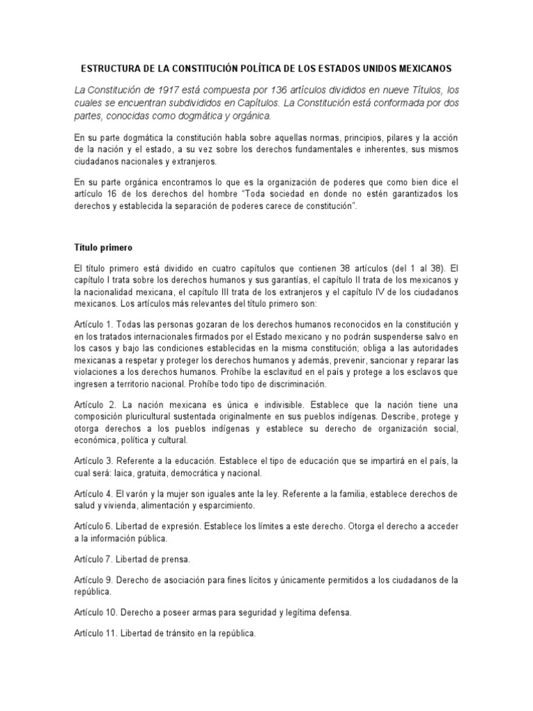 Estructura de La Constitución Política de Los Estados Unidos Mexicanos ...