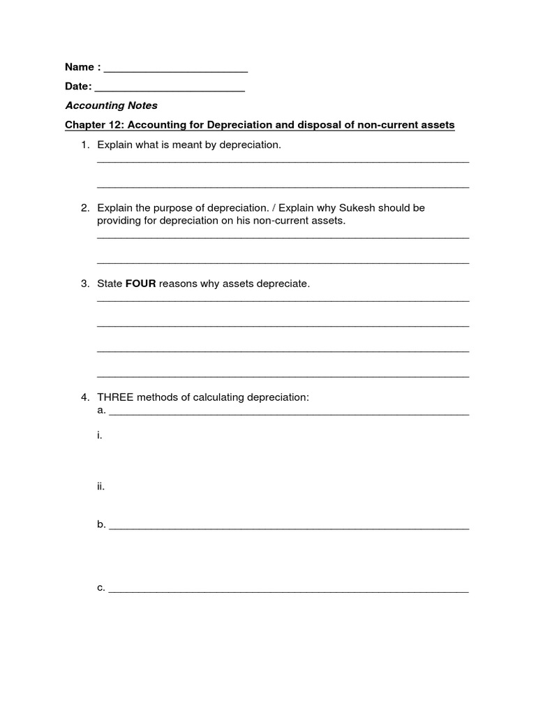 Chapter 12 Depreciation Notes Q Pdf Depreciation Business Economics