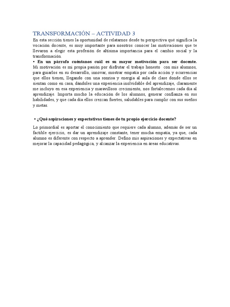 Transformación - Actividad 3 | PDF | Crecimiento personal y profesional ...