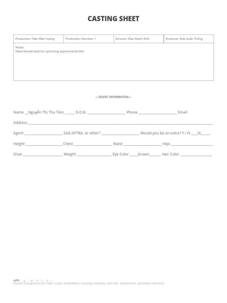 Casting Sheet Template PDF
