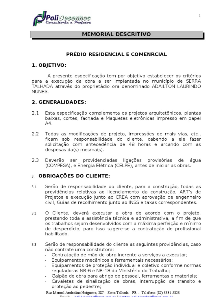 Memorial Descritivo de Edificação | PDF