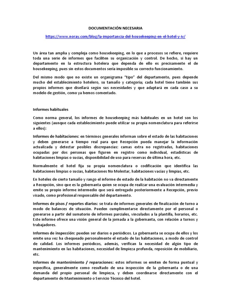 Informes Esenciales de Housekeeping | PDF | Hotel