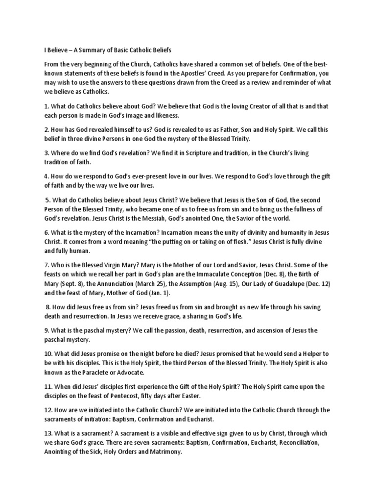 A summary of basic catholic beliefs the apostles creed as a guide to