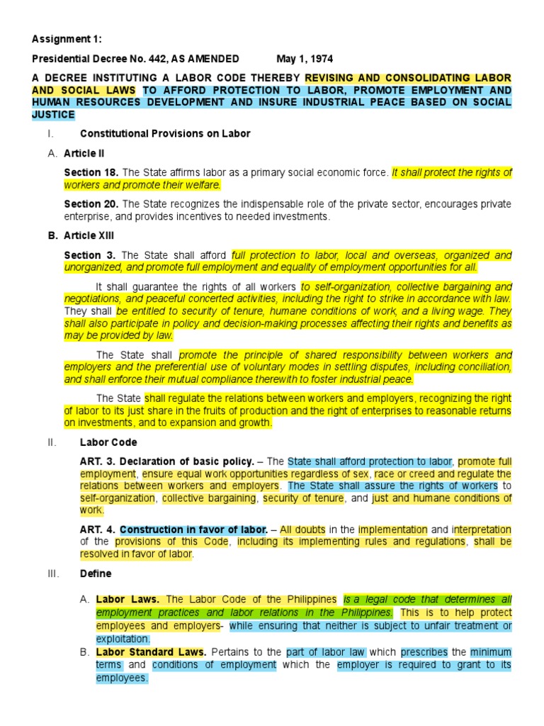 Philippine Labor Code Overview | PDF | Employment | Overtime