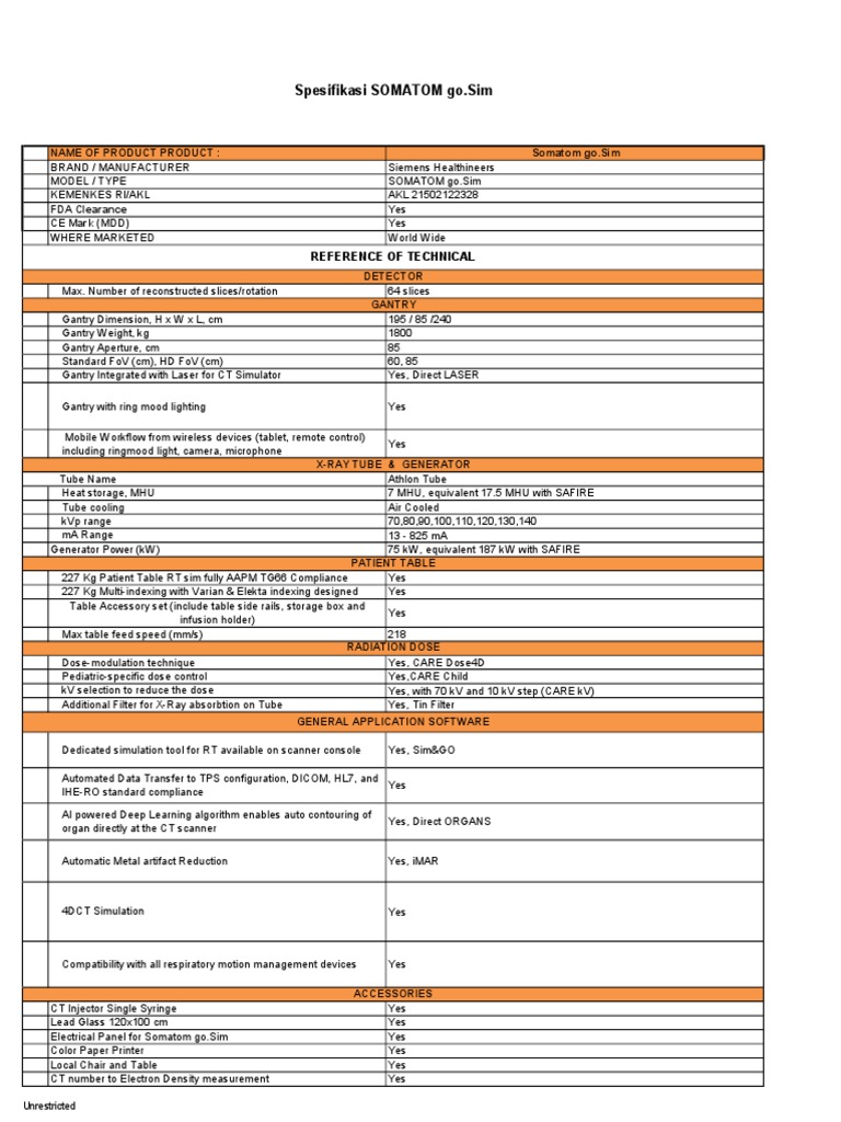 Somatom go.Sim Specifications Overview | PDF | Ct Scan | X Ray