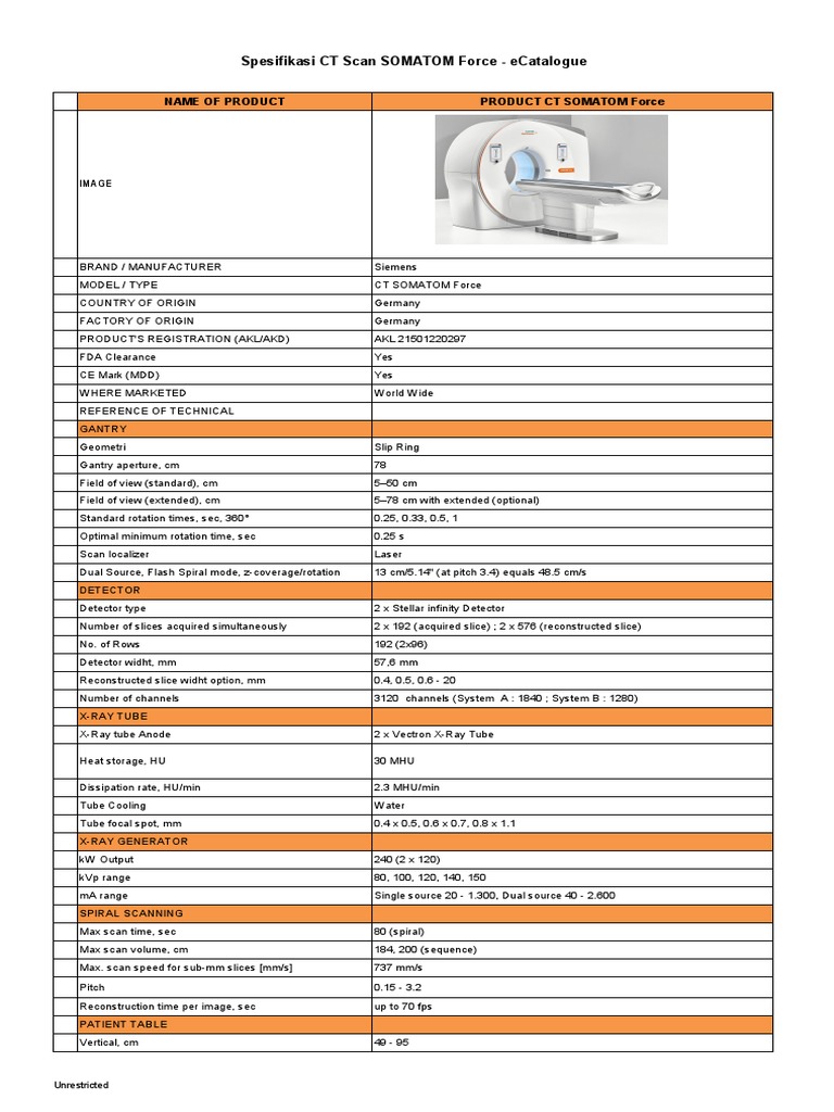 Siemens SOMATOM Force CT Specifications | PDF | Ct Scan | Angiography