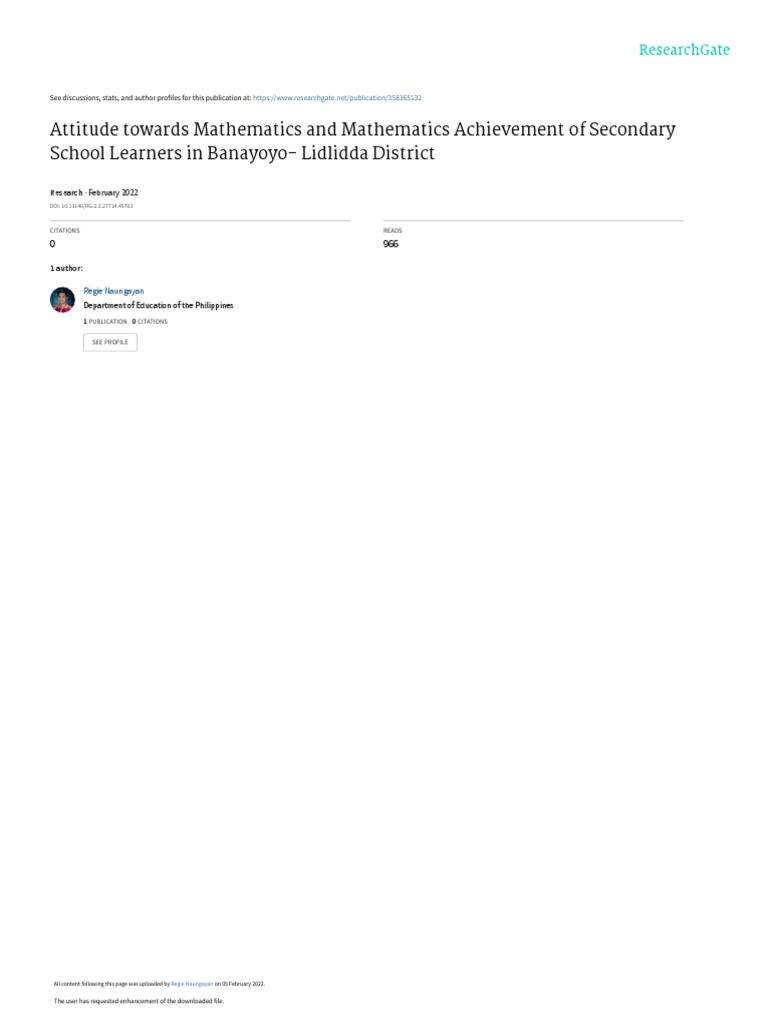 Assessing the Relationship Between Attitude Towards Mathematics and Mathematics Achievement