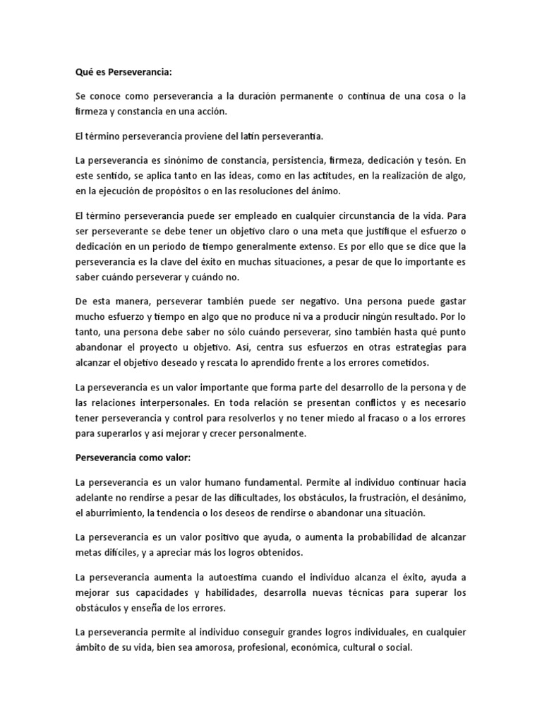 El Valor de la Perseverancia | PDF | Autoestima