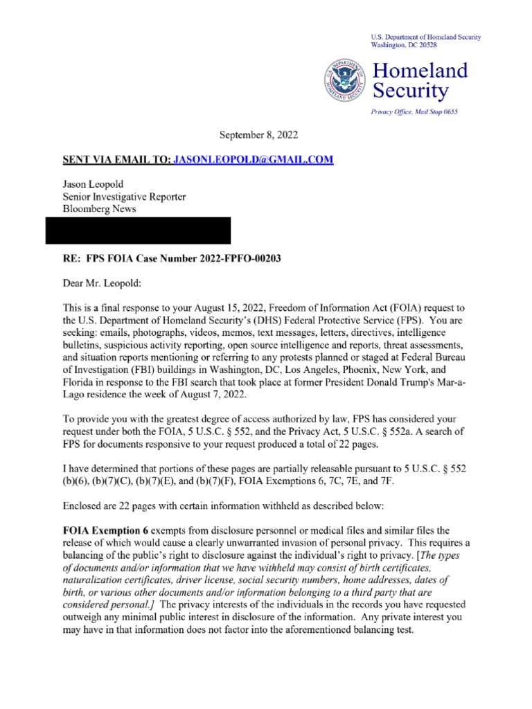 DHS FOIA Response on FBI Protests | PDF | Freedom Of Information Act ...