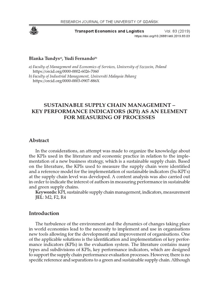Sustainable Supply Chain Management - Key Performance Indicators (Kpi ...