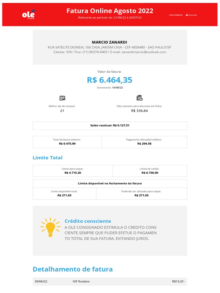 Fatura Fechada 16 08 2022 1 | PDF | Serviços financeiros | Bancos
