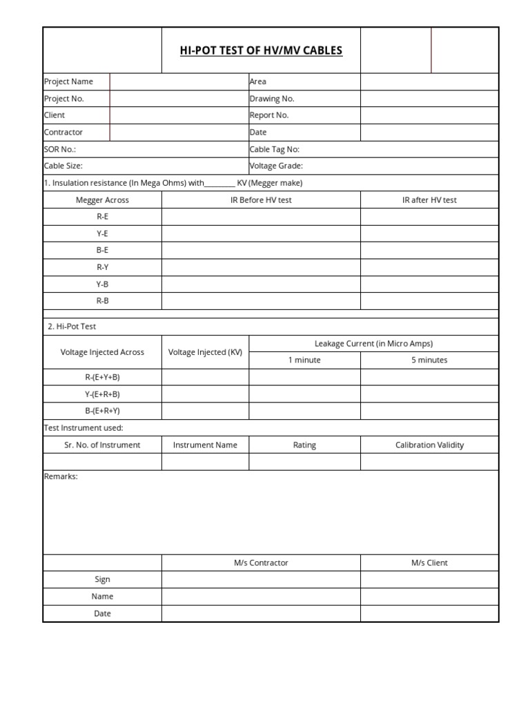 Hi-Pot Testing Report for HV/MV Cables | PDF