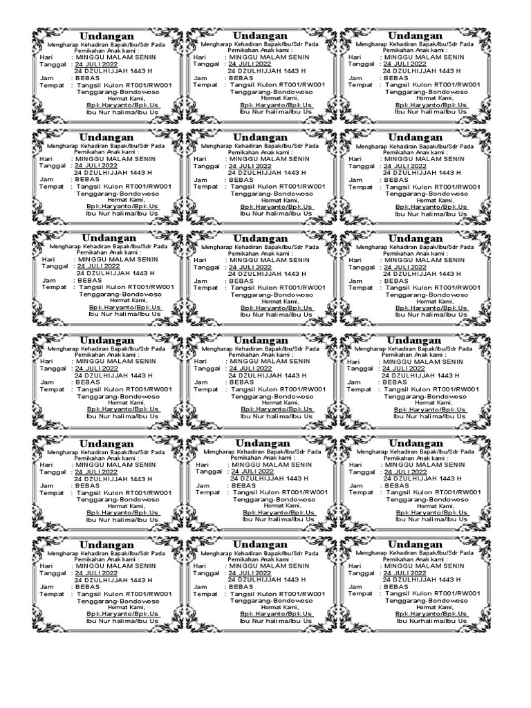 Contoh Undangan Walimatul Ursy | PDF