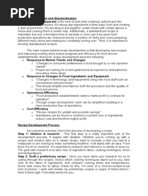 Recipe Development and Standardization