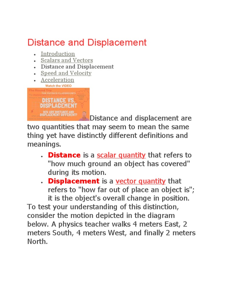 Distance and Displacement | PDF | Science & Mathematics